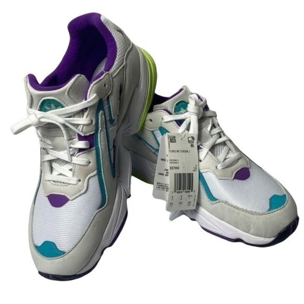 Adidas Yung 69 Chasm J White Purple 6.5 Youth Kids 90s Womens Chunky Y2K Green